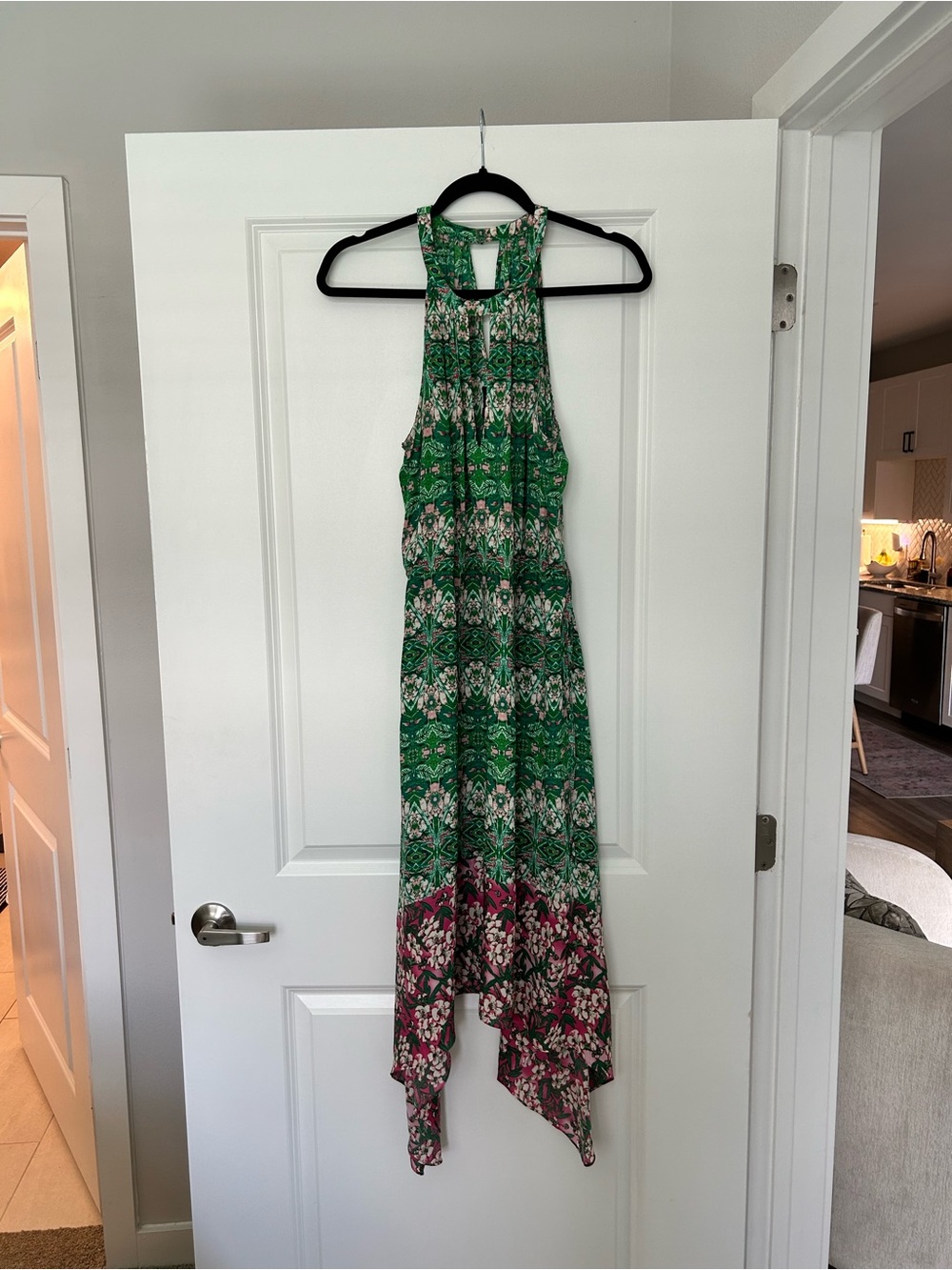 BCBGMaxAzria Green Floral Print Maxi Dress
